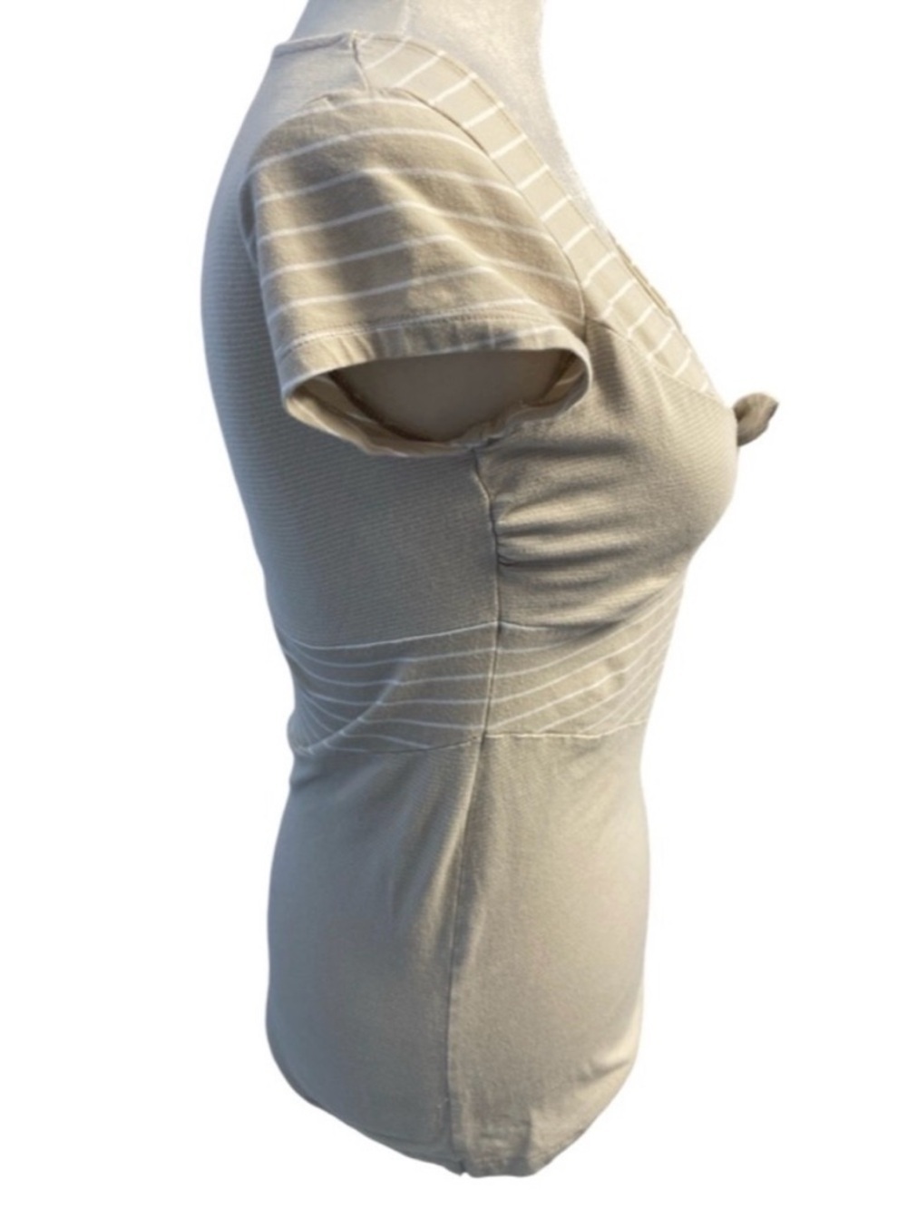 Smart Set Neutral Striped Knot Front Top Soft Beige Boho Fitted Tee Size Small - Picture 5 of 11
